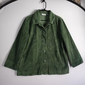 D&Co Corduroy Button Up Shirt Jacket Green Size Medium Cotton Shacket Pockets